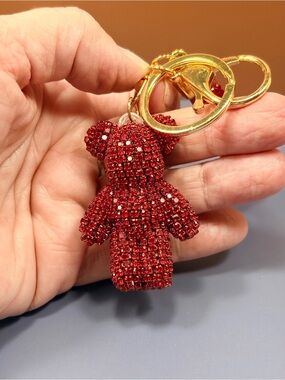Dazzling Red Crystal Teddy Bear Keychain Wristlet